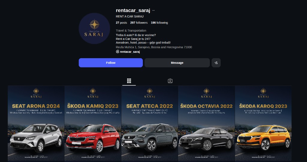 Rent a Car Saraj Instagram